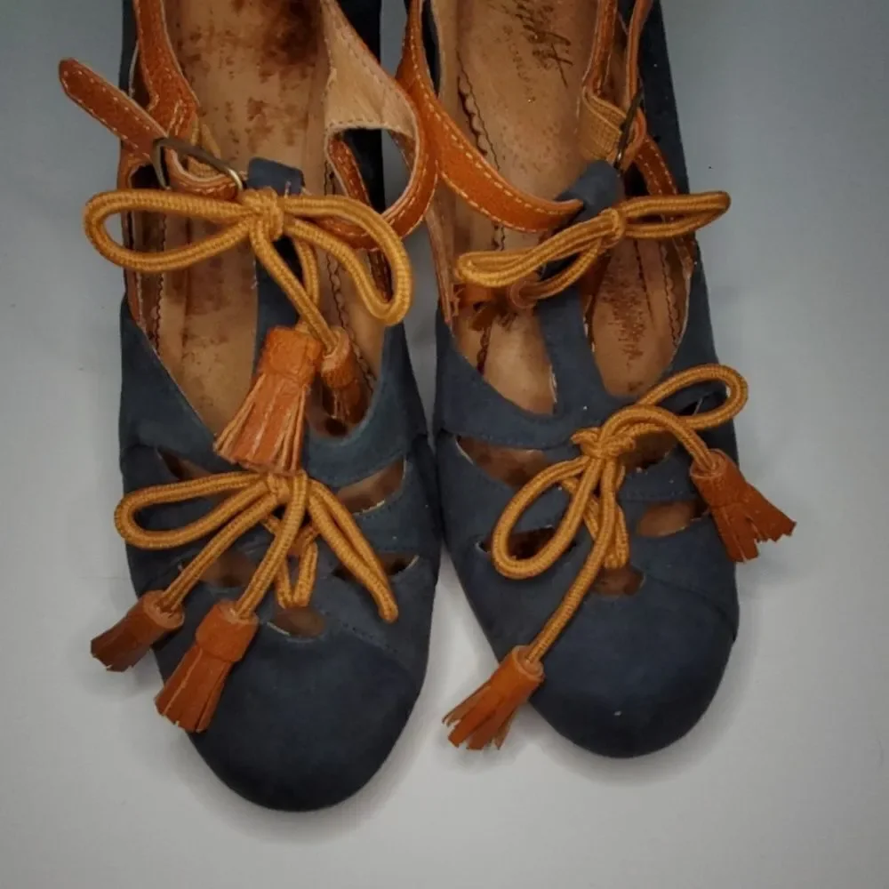 ANTHROPOLOGIE shoes Miss Albright‎ land & sea navy blue suede heels 9.5